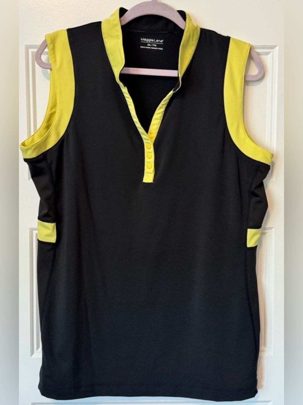 Maggie Lane Sleeveless Golf Polo Tank Top 2XL Black Yellow Tennis Activewear